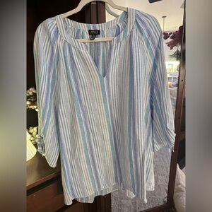 Jones New York Blue and White Striped Blouse